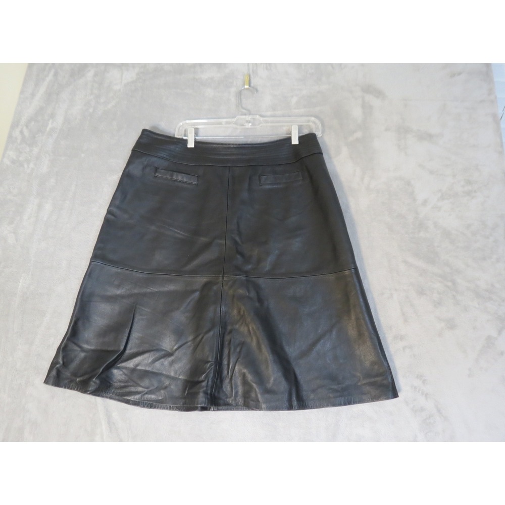 Boston Design Studio Skirt Womens 14 Black Genuine Leather A-Line Knee Length